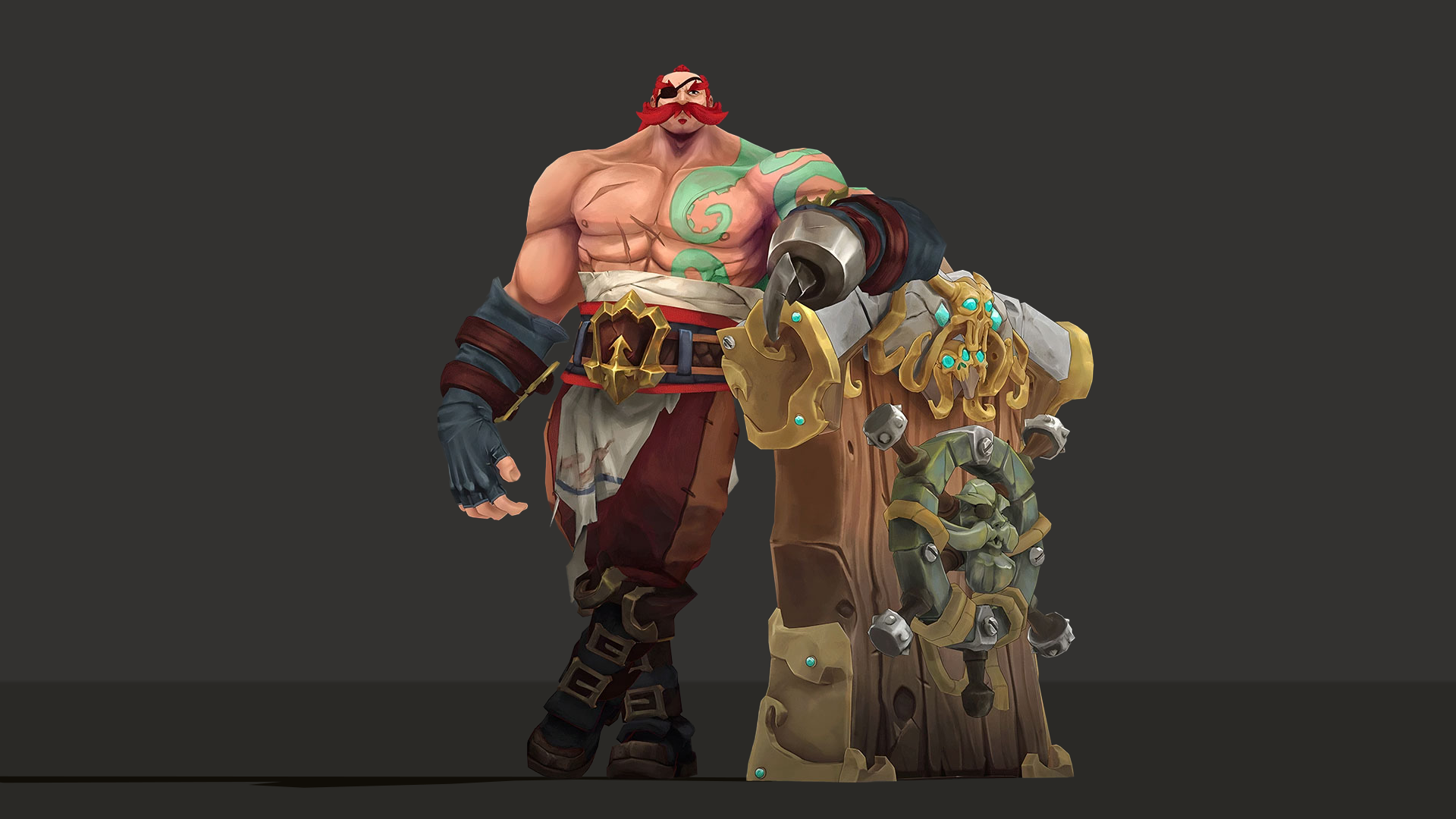 Braum, Ruined King fan art, stylized game-ready character leaning on his shield