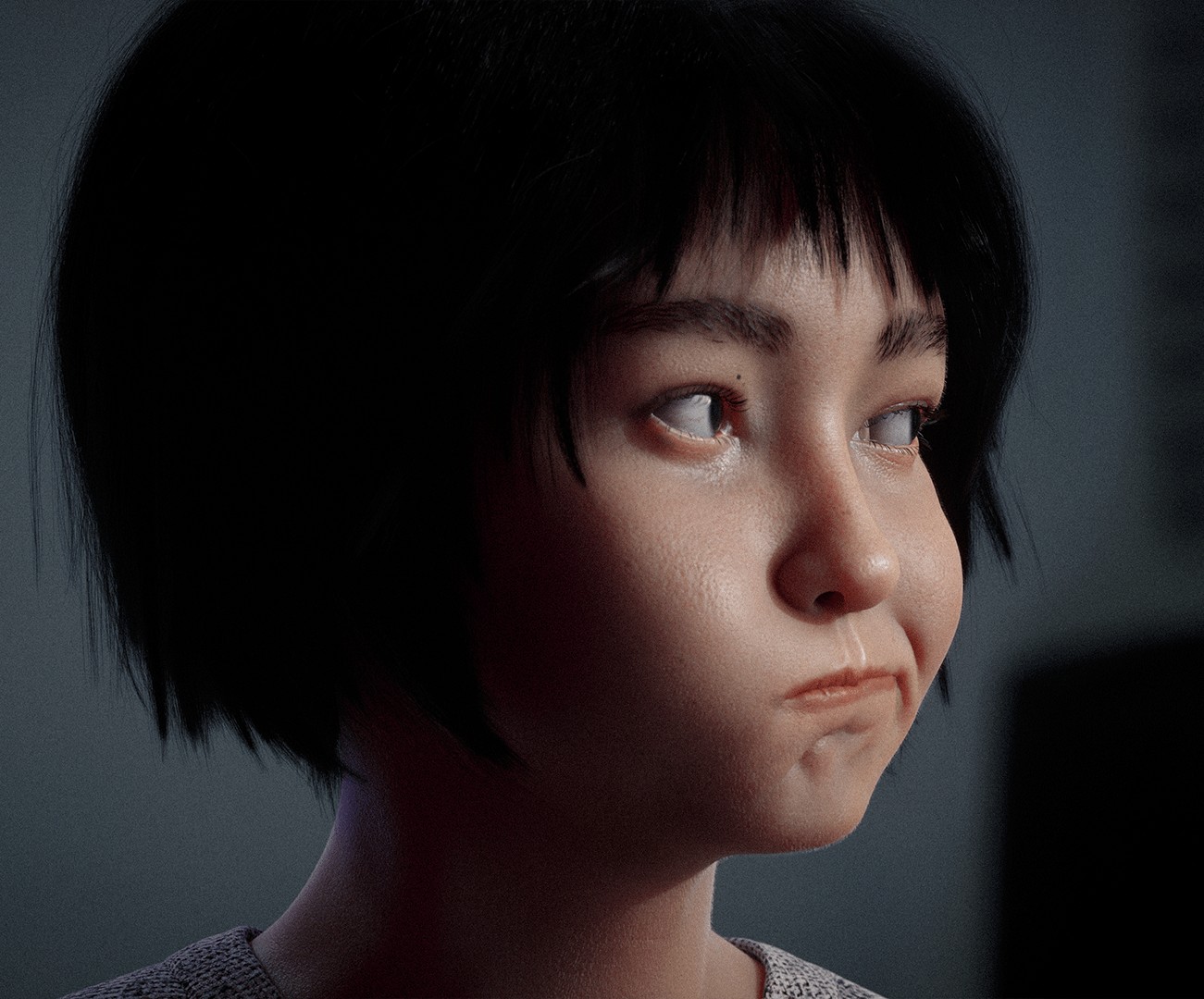 Dina side profile showing facial anatomy and hair volume